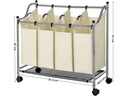 Songmics Wäschesammler mit 4 Fächern 120 l, Beige/Silber