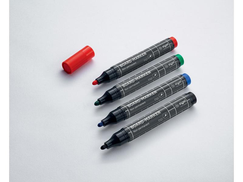 Sigel Non-permanent Marker 4 Stück, Schwarz/Blau/Grün/Rot