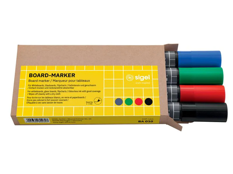 Sigel Non-permanent Marker 4 Stück, Schwarz/Blau/Grün/Rot