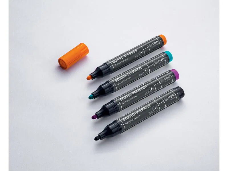 Sigel Non-permanent Marker 4 Stück, Schwarz/Türkis/Magenta/Orange