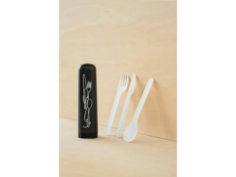 BioLoco Besteck-Set to go Plant – Line Art 4-teilig, Schwarz