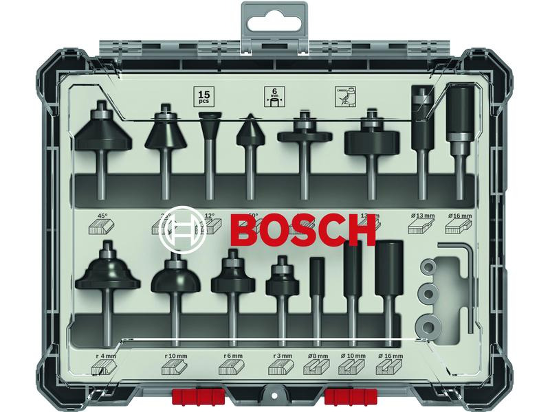 Bosch Professional Fräserset 6 mm-Schaft, 15-teilig