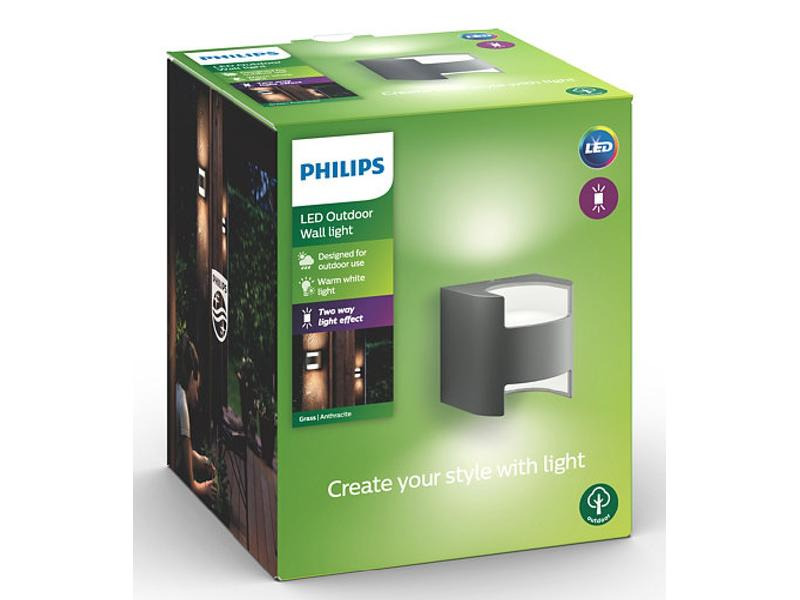 Philips Wandleuchte Grass, 800 lm, 2700 K, Anthrazit