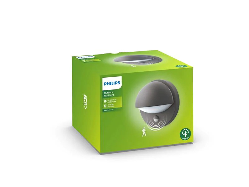 Philips Wandleuchte June, E27, 60 W, Anthrazit, Bewegungsmelder