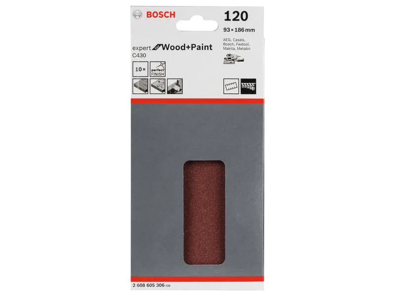 Bosch Professional Schleifblatt C430 9.3 cm x 18.6 cm, K 120, 10 Stück