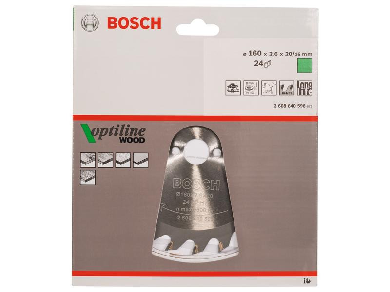 Bosch Professional Kreissägeblatt Optiline Wood, 16 cm x 2 cm x 0.26 cm, 24