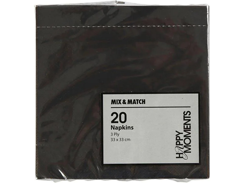 Creativ Company Papierservietten Schwarz 33 cm x 33 cm, 20 Stück, Schwarz