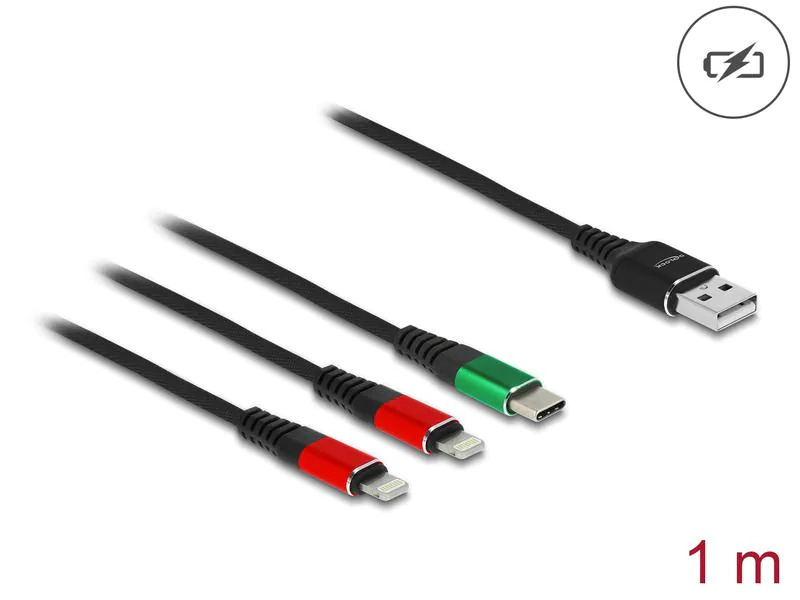Delock USB-Ladekabel USB A - Lightning/USB C 1 m