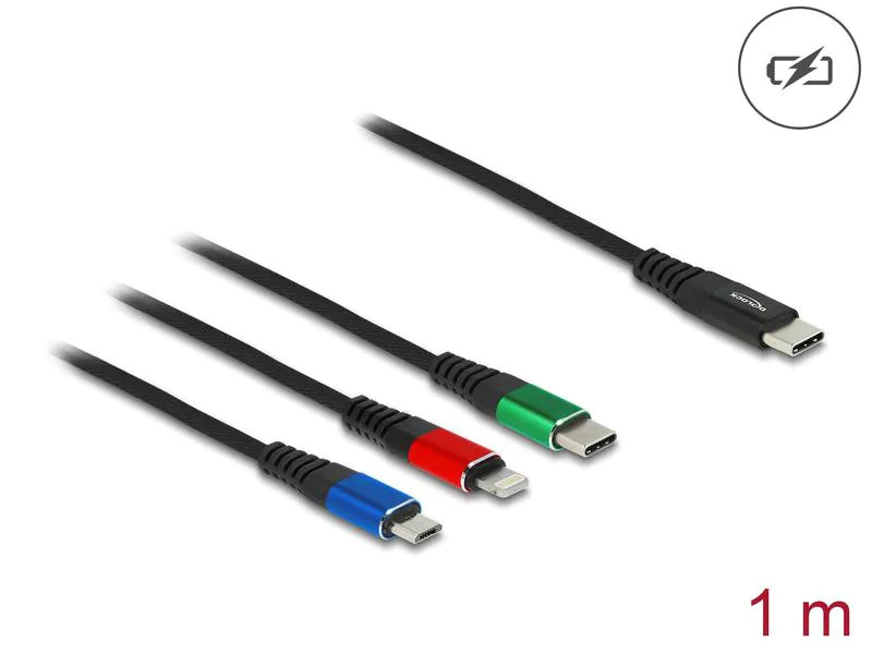 Delock USB-Ladekabel USB C - Lightning/Micro-USB B/USB C 1 m