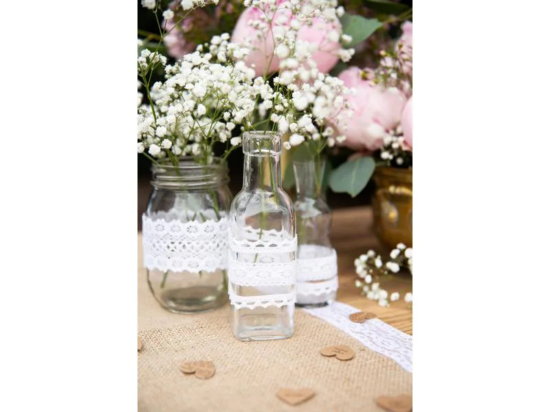 Partydeco Tischläufer Jute mit Spitze 28 x 275 cm, 1 Stk, Braun/Weiss