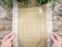 Partydeco Tischläufer Jute mit Spitze 28 x 275 cm, 1 Stk, Braun/Weiss
