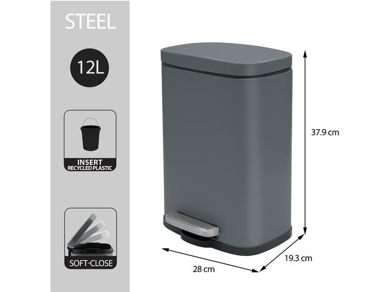 spirella Treteimer Poubelle Akira Matt 12 l, Grau