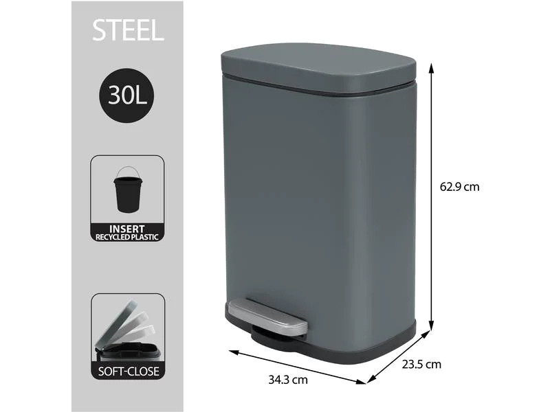spirella Treteimer Poubelle Akira Matt 30 l, Grau