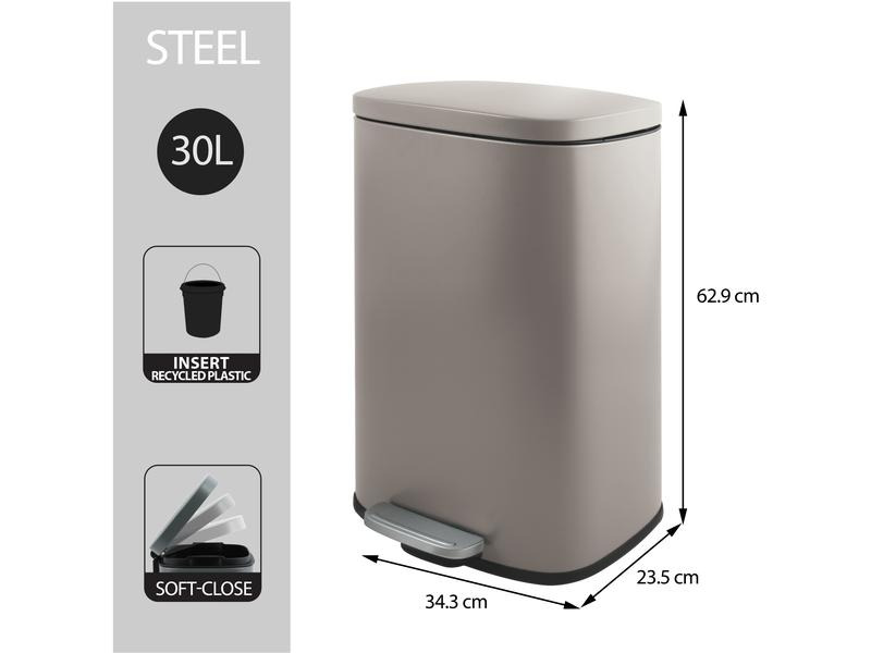 spirella Treteimer Poubelle Akira Matt 30 l, Taupe