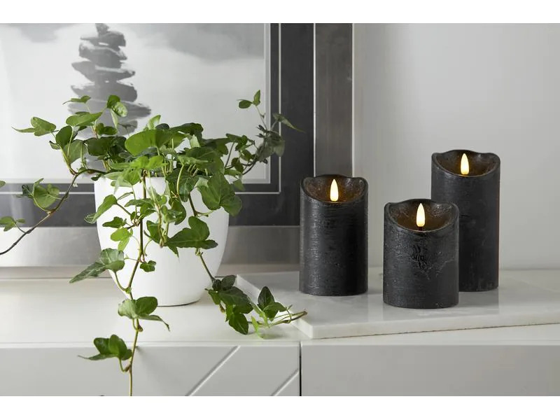 Star Trading LED-Kerze Flamme Rustic, 7.5 cm x 100 mm, Schwarz