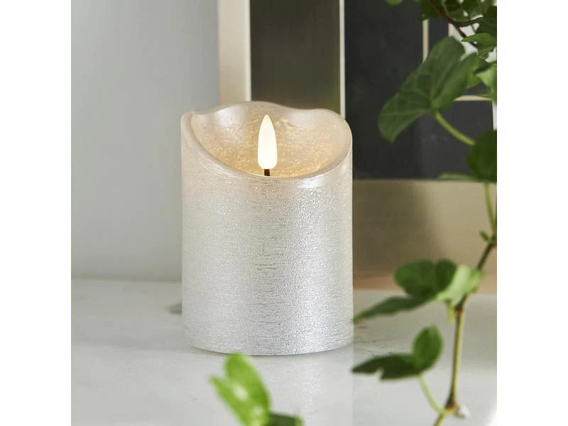 Star Trading LED-Kerze Flamme Rustic, 7.5 cm x 100 mm, Silber