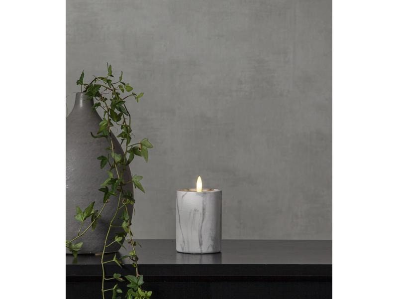 Star Trading LED-Kerze Pillar Flame Marble 7.5 cm x 12.5 cm, Grau