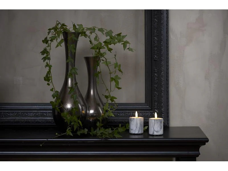 Star Trading LED-Kerzen Set Flame Marble, 2 Stk. 5.5 cm x 9 cm, Grau
