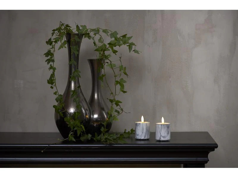 Star Trading LED-Kerzen Set Flame Marble, 2 Stk. 5.5 cm x 9 cm, Grau