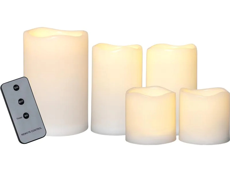 Star Trading LED-Kerzen Set Pillar Paul 5er Pack, Ø 10 cm x 150 mm, Gelb