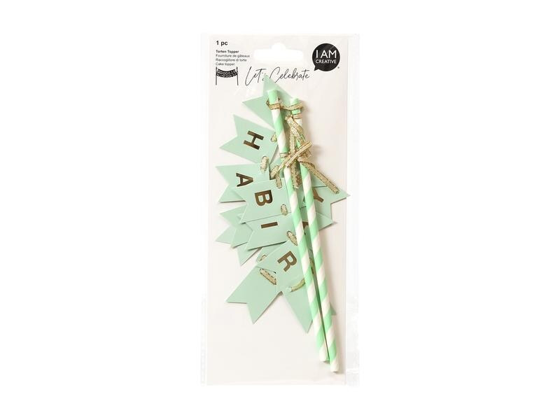 I AM CREATIVE Kuchen-Topper Birthday 1 Stück, Gold/Mint