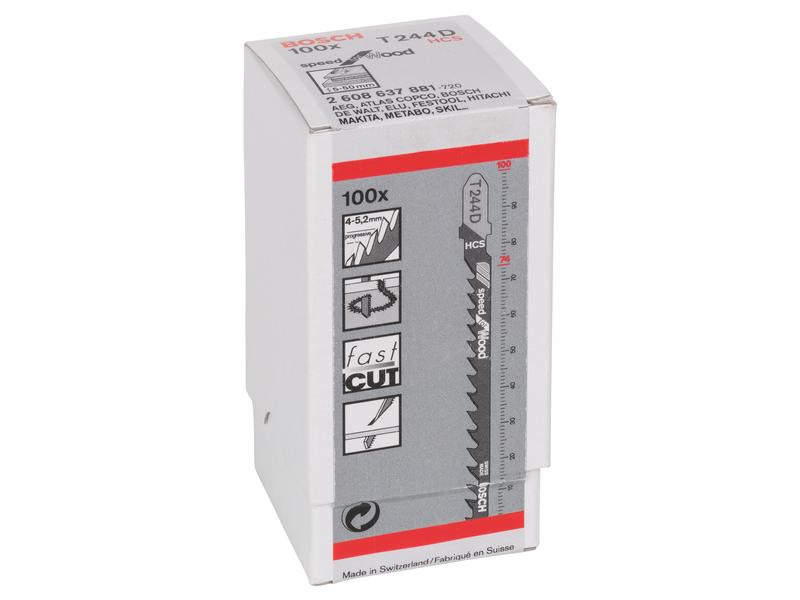 Bosch Professional Stichsägeblatt T 244 D Speed for Wood, 100 Stück