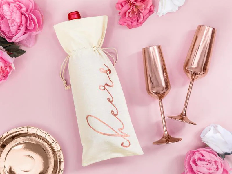 Partydeco Flaschentasche  Flaschentasche Cheers 5 Stück, Beige/Rosegold