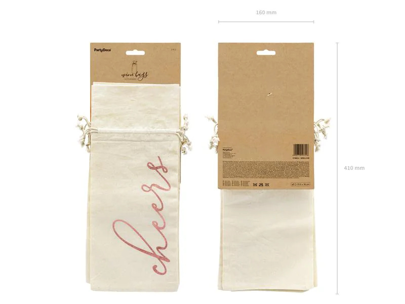 Partydeco Flaschentasche  Flaschentasche Cheers 5 Stück, Beige/Rosegold