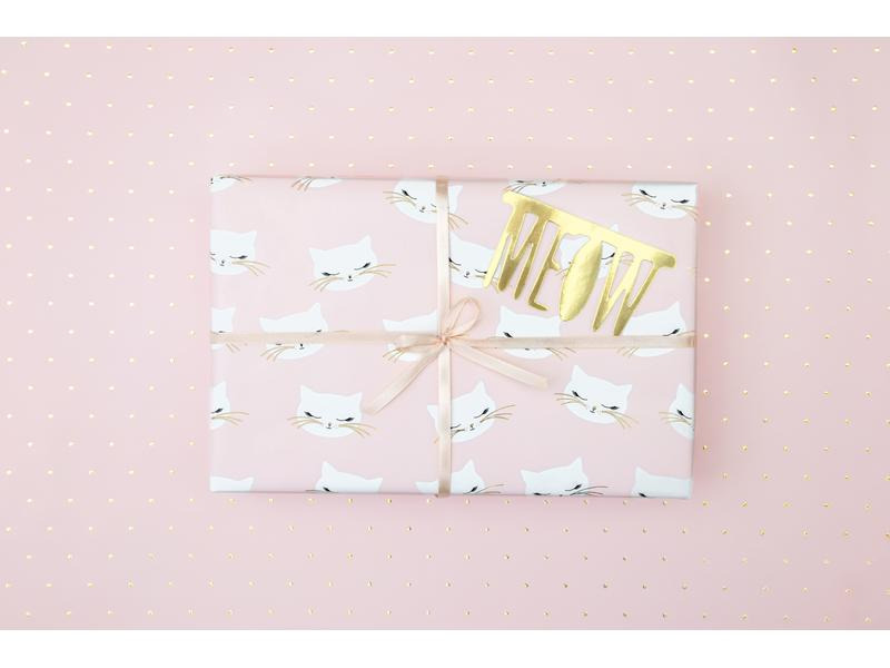 Partydeco Geschenkpapier Katze 70 x 200 cm, 2 Stück, Rosa/Weiss