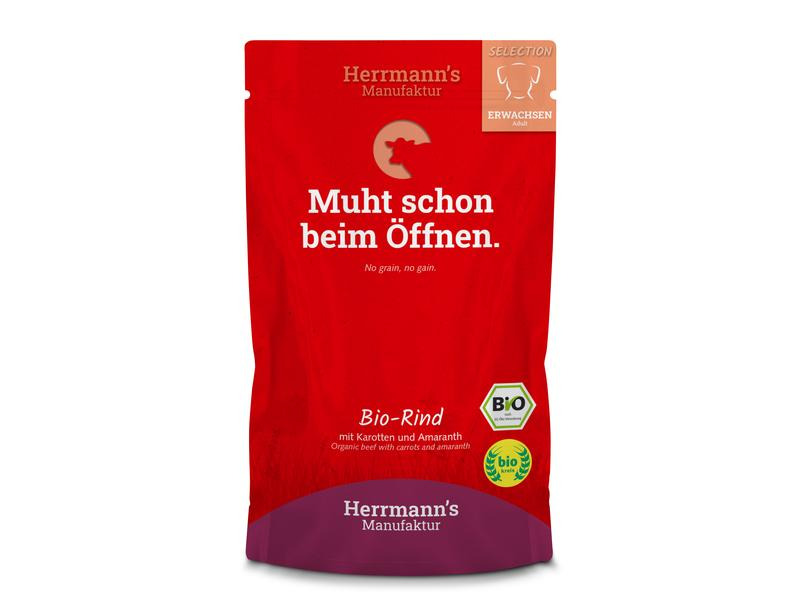 Herrmann's Nassfutter Bio Rind mit Karotten und Amaranth, 15 x 150g