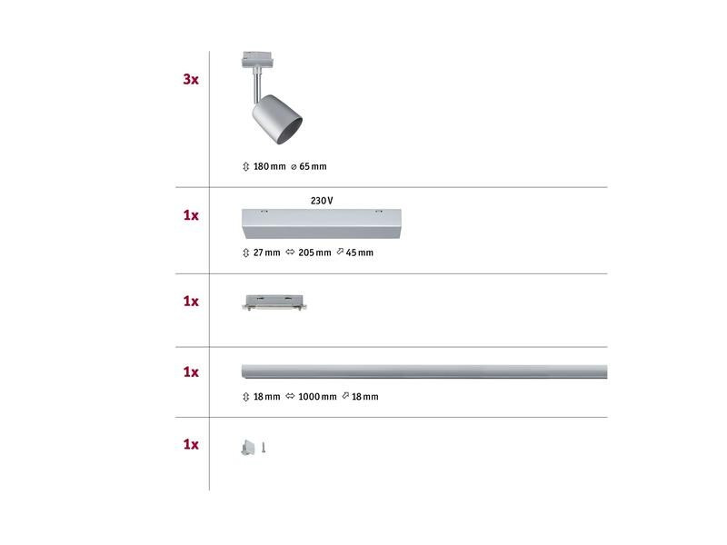 Paulmann Schienenspot URail Cover Set, 3 x GU10, 30 W, Chrom