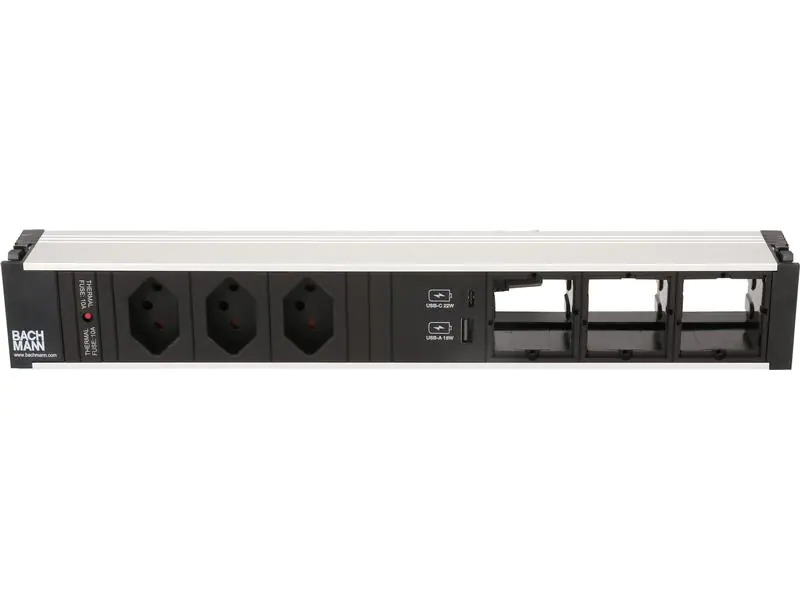 Bachmann Einbausteckerleiste CONI, 3x T13, 1x USB A/C, 3x Custom leer