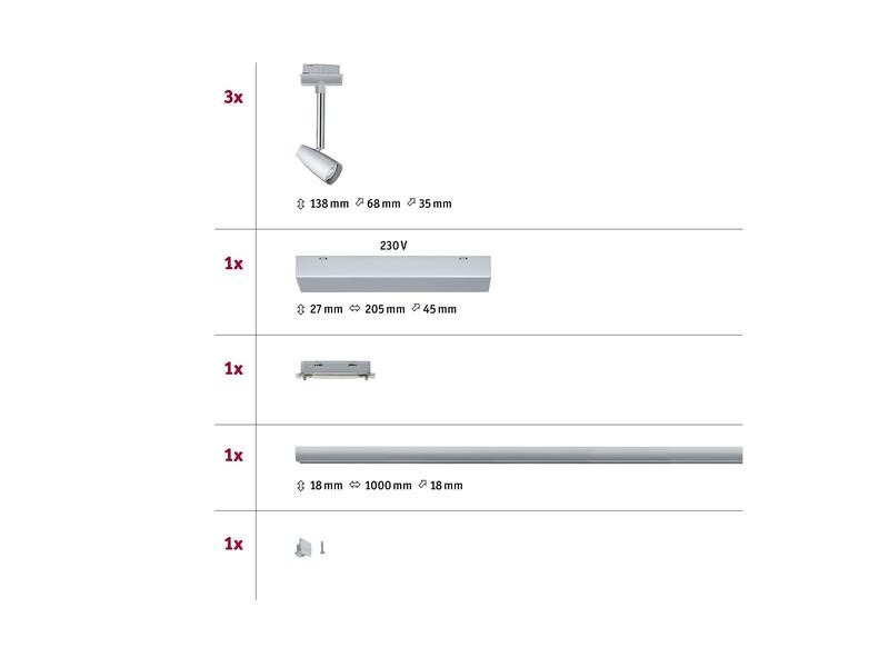 Paulmann Schienenspot URail Barelli Set, 3 x GU10, 30 W, Chrom