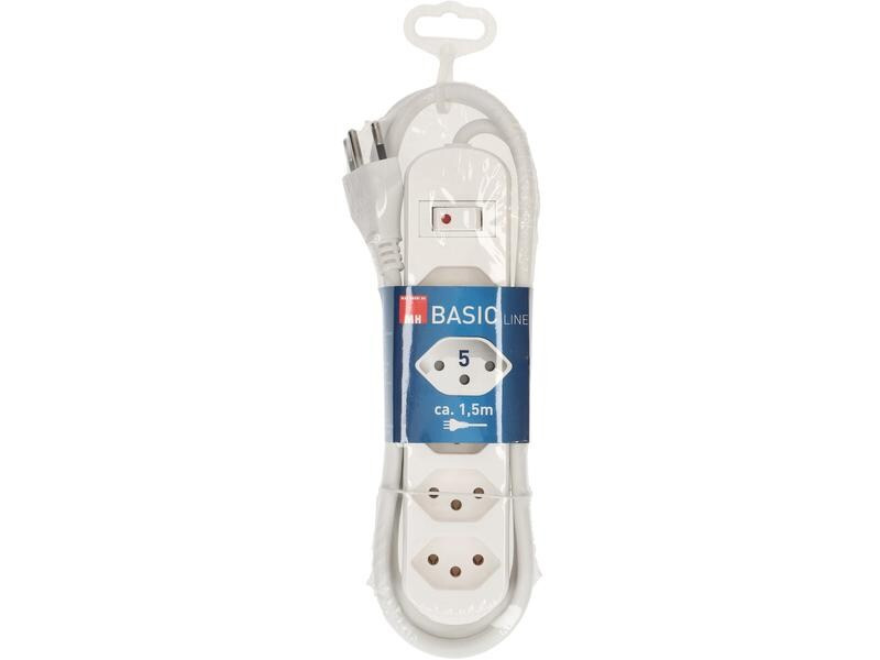 Max Hauri Steckdosenleiste Basic Line 5 x T13 Reset Schalter, Weiss