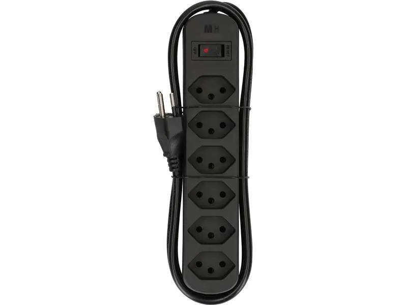 Max Hauri Steckdosenleiste Basic Line 6 x T13 Reset Schalter, Schwarz