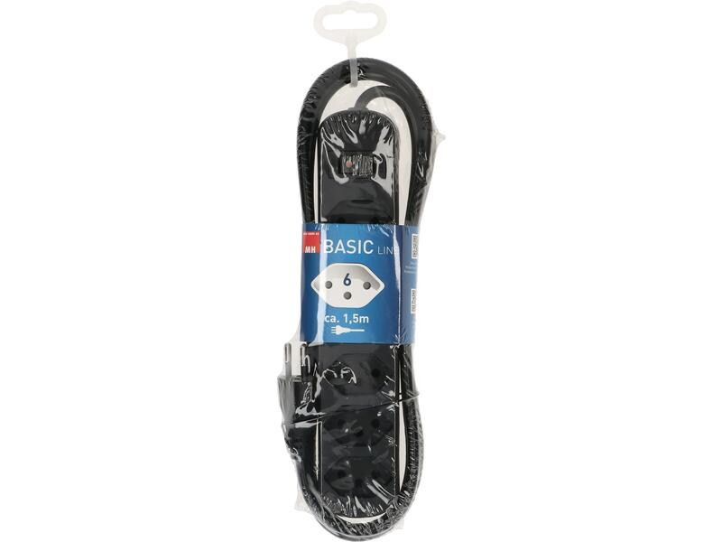 Max Hauri Steckdosenleiste Basic Line 6 x T13 Reset Schalter, Schwarz