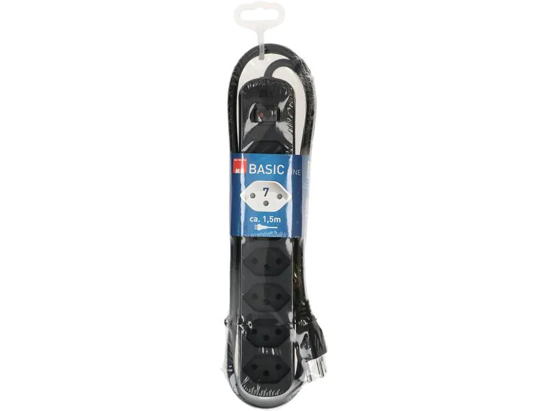 Max Hauri Steckdosenleiste Basic Line 7 x T13 Reset Schalter, Schwarz