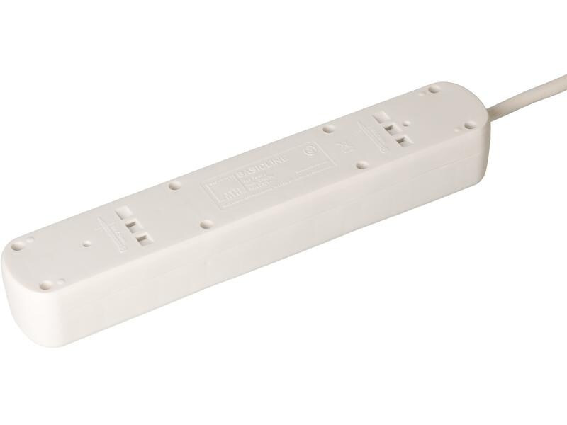 Max Hauri Steckdosenleiste Basic Line 7 x T13 Reset Schalter, Weiss