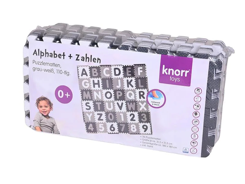 Knorrtoys Puzzlematte Alphabet + Zahlen grau-weiss