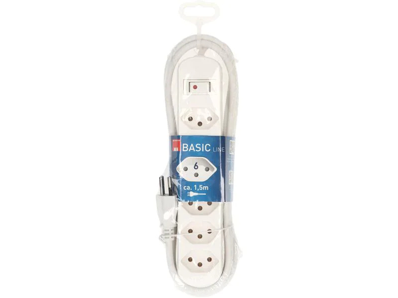 Max Hauri Steckdosenleiste Basic-Line V2 6 x T13, 1.5 Meter Weiss