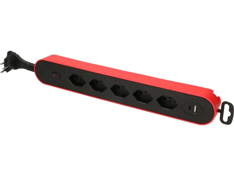 Max Hauri Steckdosenleiste Design Line 5x T13 USB A+C rot