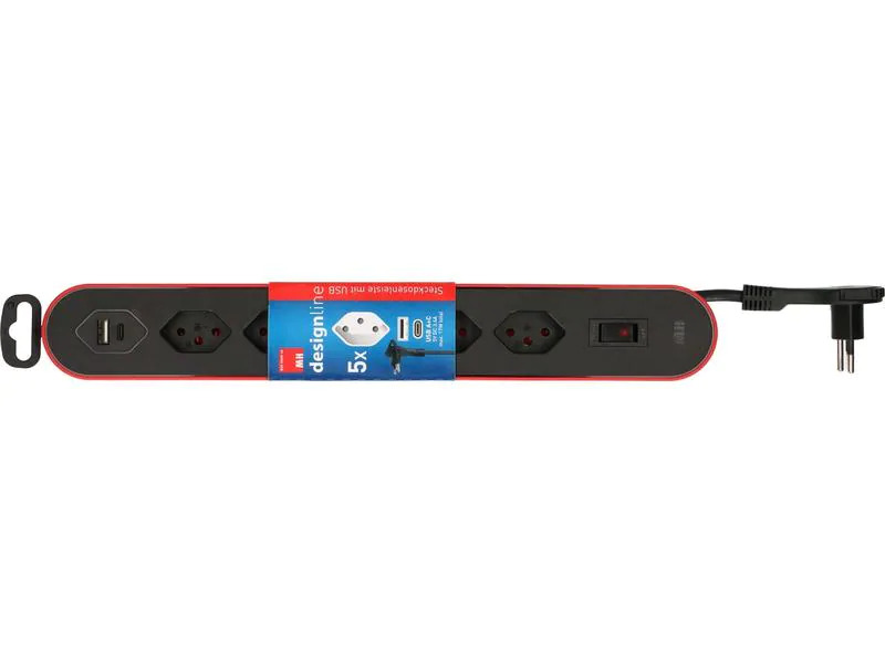 Max Hauri Steckdosenleiste Design Line 5x T13 USB A+C rot