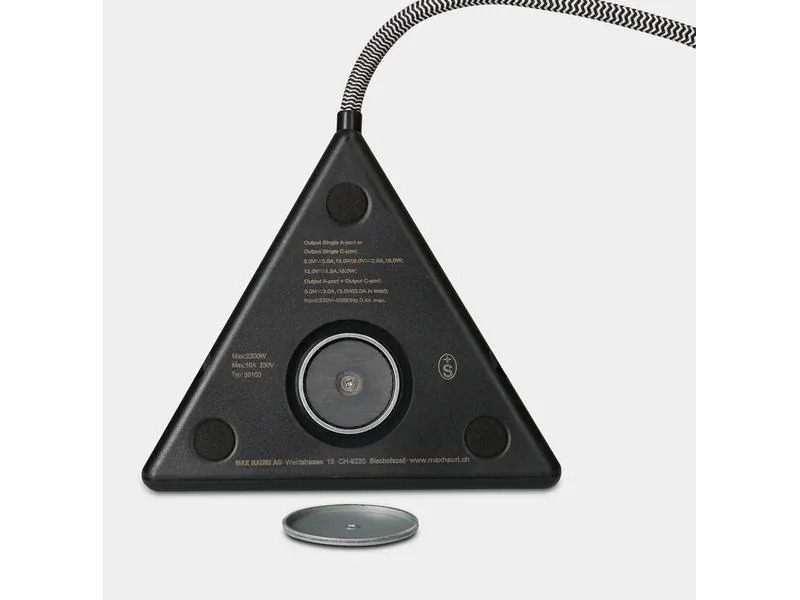 Max Hauri Steckdosenleiste Pyramide, Schwarz 2x T13, USB A+C 18W