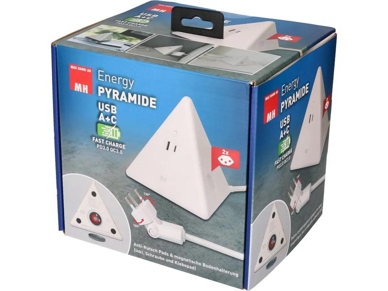 Max Hauri Steckdosenleiste Pyramide, Weiss 2x T13, USB A+C 18W