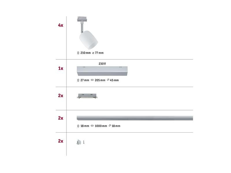 Paulmann Schienenspot URail Blossom Set, 4 x G9, 40 W, Weiss/ Chrom