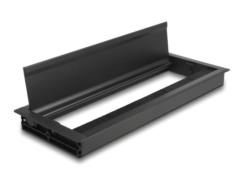Delock Einbaurahmen für Tisch mit Bürste 300x120x28mm, Schwarz