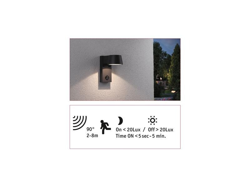 Paulmann Wandleuchte Capea mit Bewegungsmelder, 5 W, 3000 K, Grau