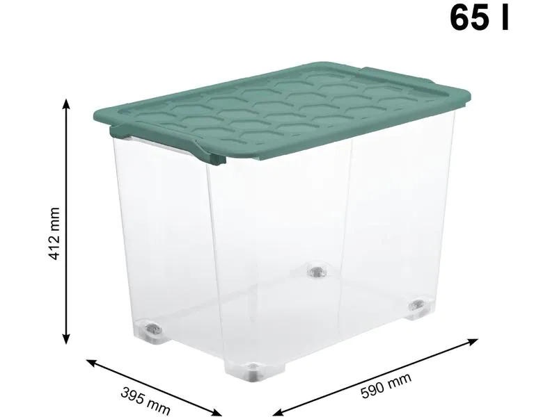 Rotho Aufbewahrungsbox Evo Safe 65 l, Grün/Transparent