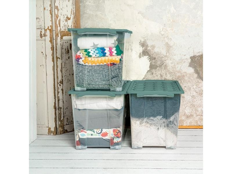 Rotho Aufbewahrungsbox Evo Safe 65 l, Grün/Transparent