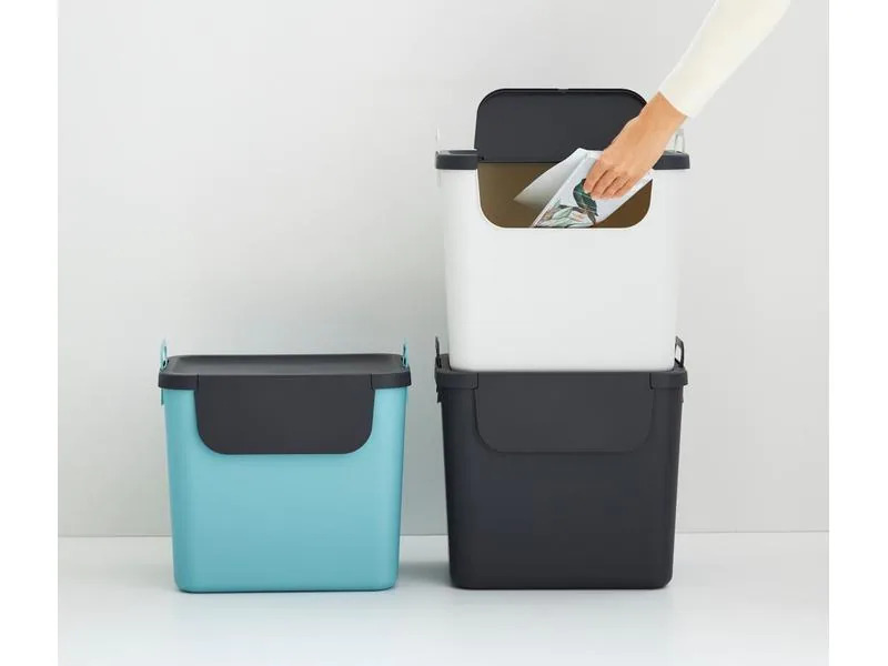 Rotho Recyclingbehälter Jive 30 l, Hellblau/Schwarz/Weiss
